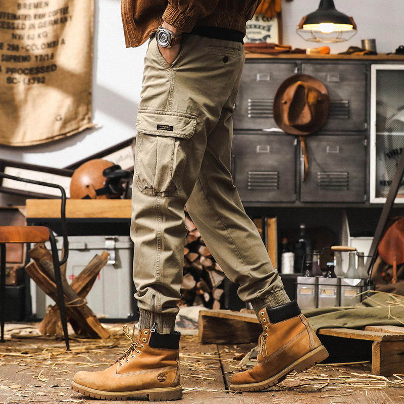 美式復古工裝褲子男秋季戶外機能戰術休閒褲男潮牌寬鬆男士束腳褲