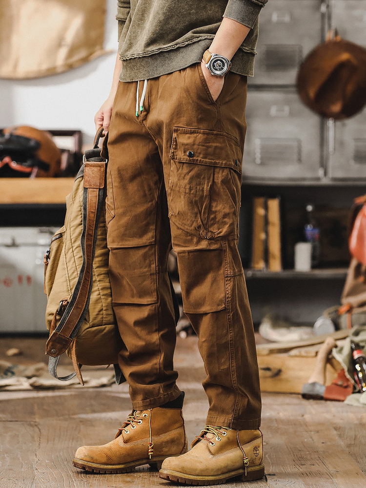 美式重磅復古工裝褲男寬鬆直筒男士春季褲子硬漢獵裝戰術休閒褲男