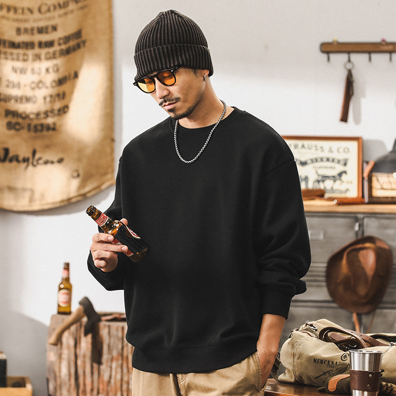 美式360g重磅圓領衛衣男潮牌寬鬆簡約百搭上衣男士秋冬款休閒外套