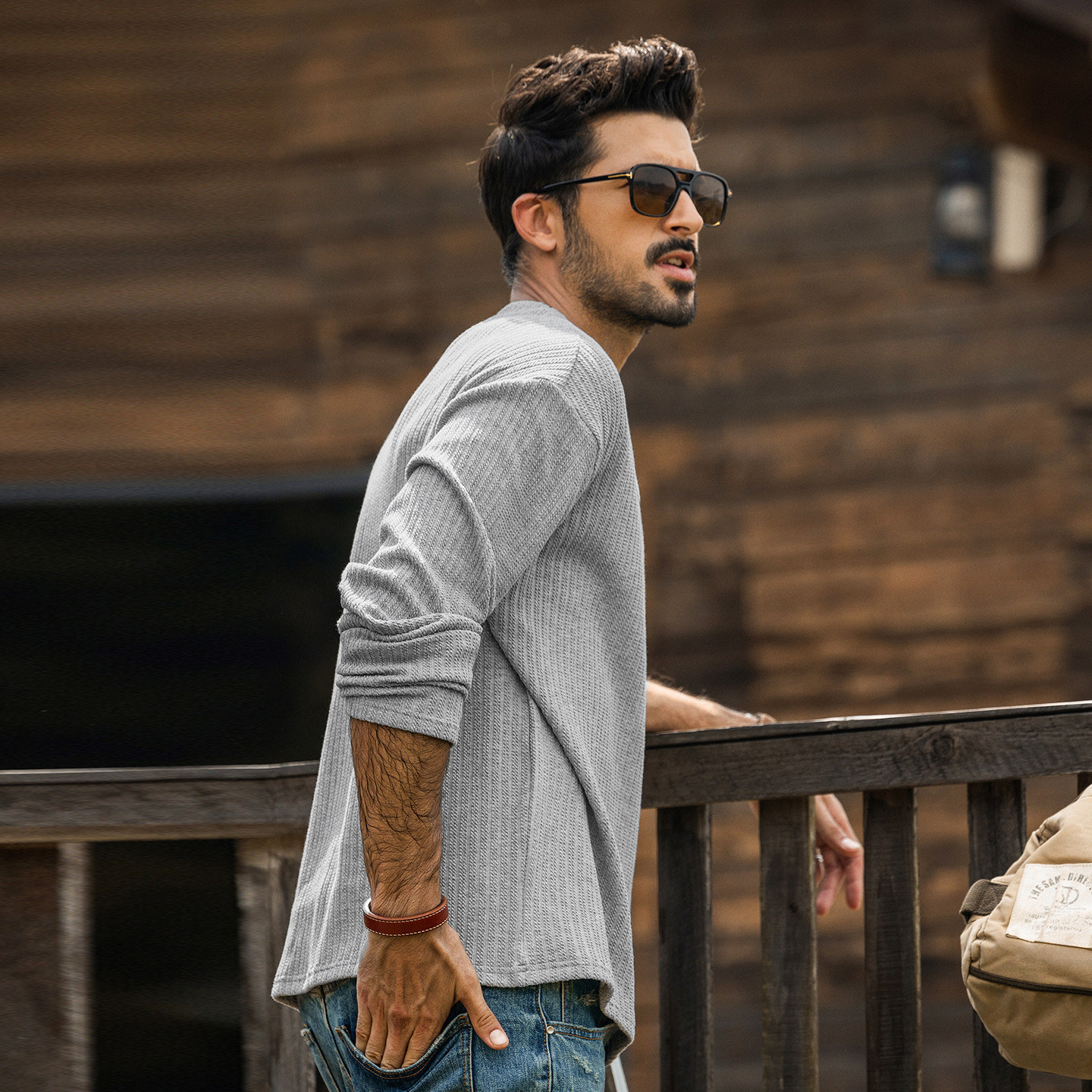 美式復古長袖T恤男春季新款重磅潮牌麻花針織衛衣男春秋休閒上衣