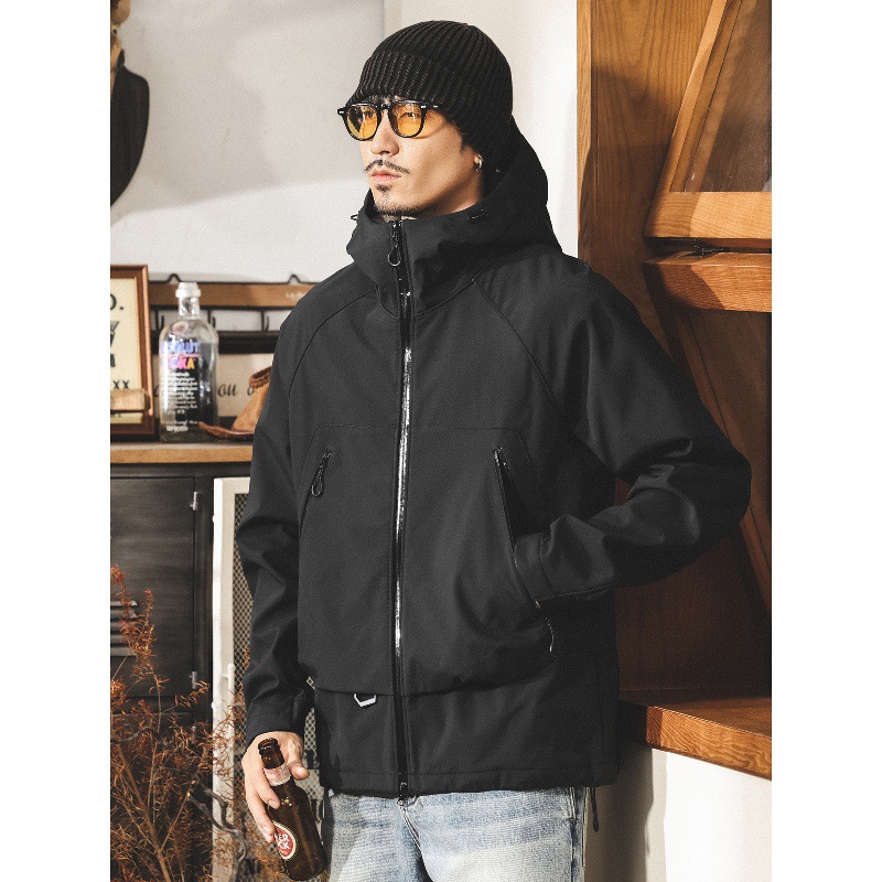 美式山系戶外壓膠衝鋒衣外套男春秋新款防風鎖溫方格登山工裝夾克