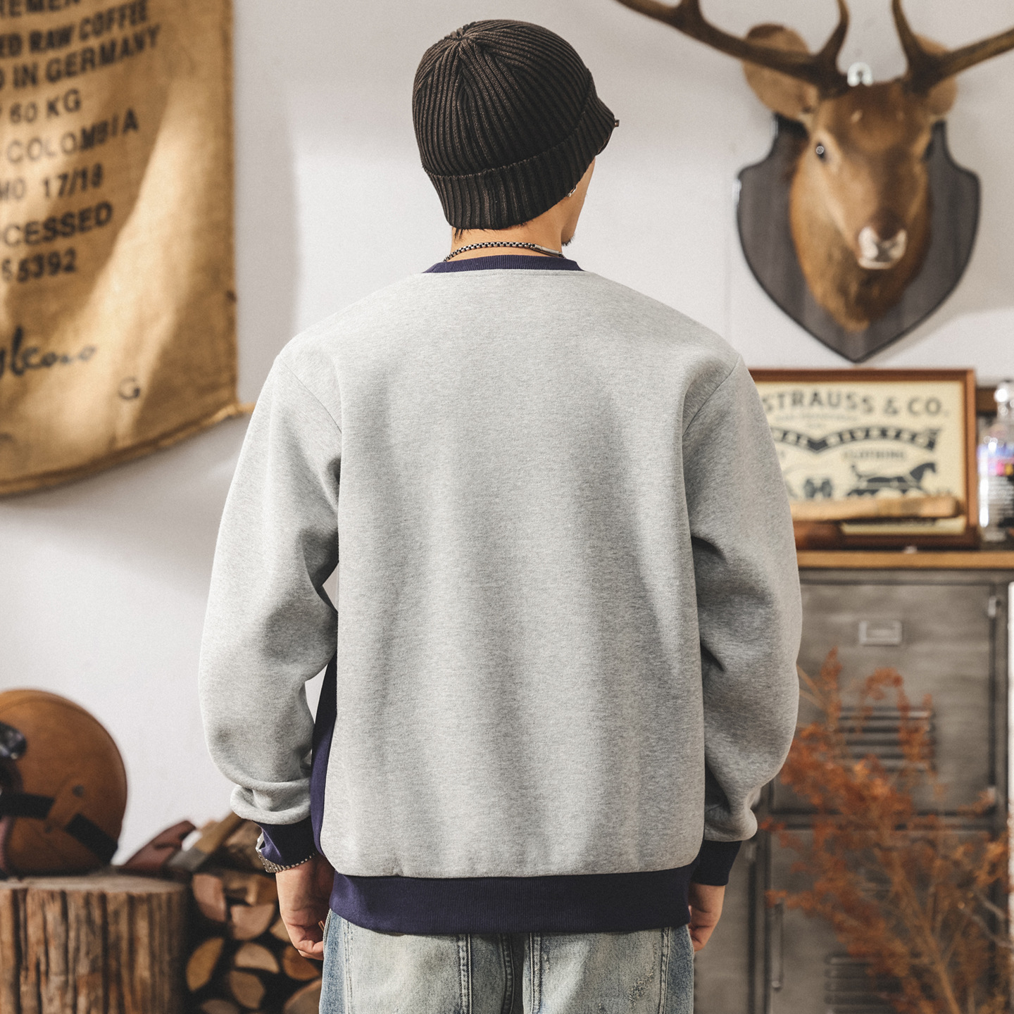 美式390g重磅復古衛衣男款寬鬆大碼潮牌拼接撞色休閒秋季上衣男潮