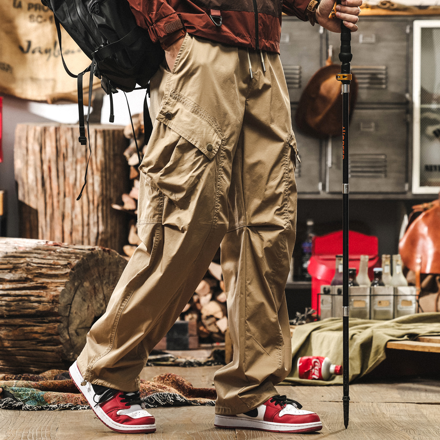 美式復古休閒褲男士夏季薄款卡其色長褲子寬鬆直筒新款傘兵工裝褲