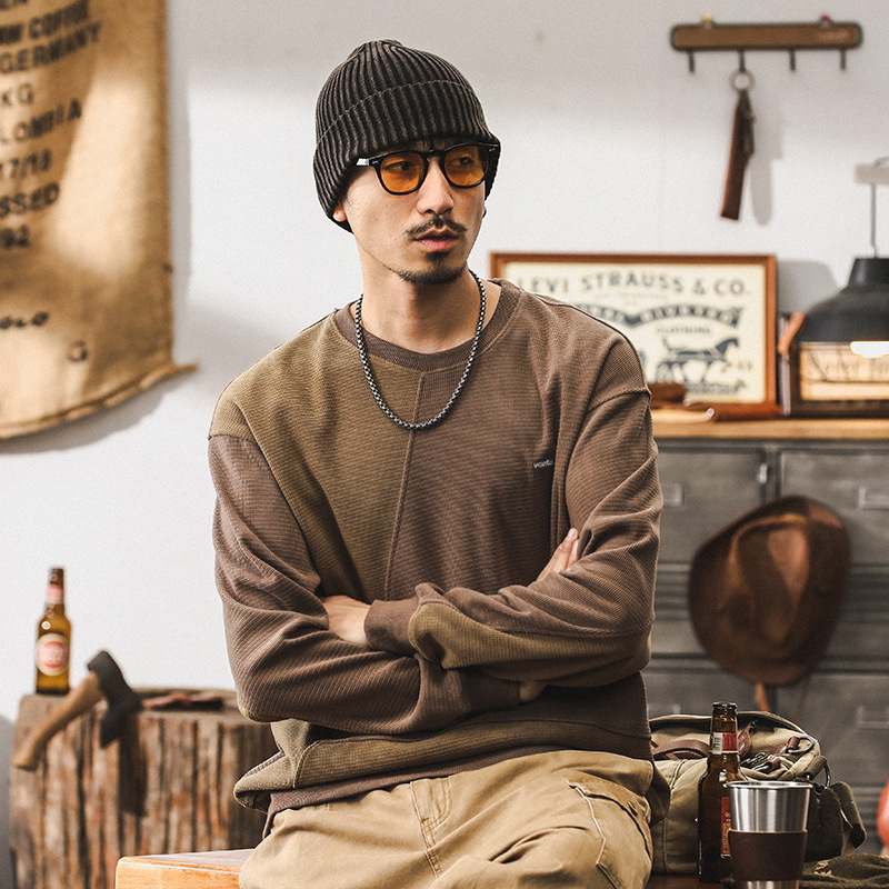 美式復古簡約430g重磅衛衣男秋季新款潮牌撞色肌理感男款休閒上衣