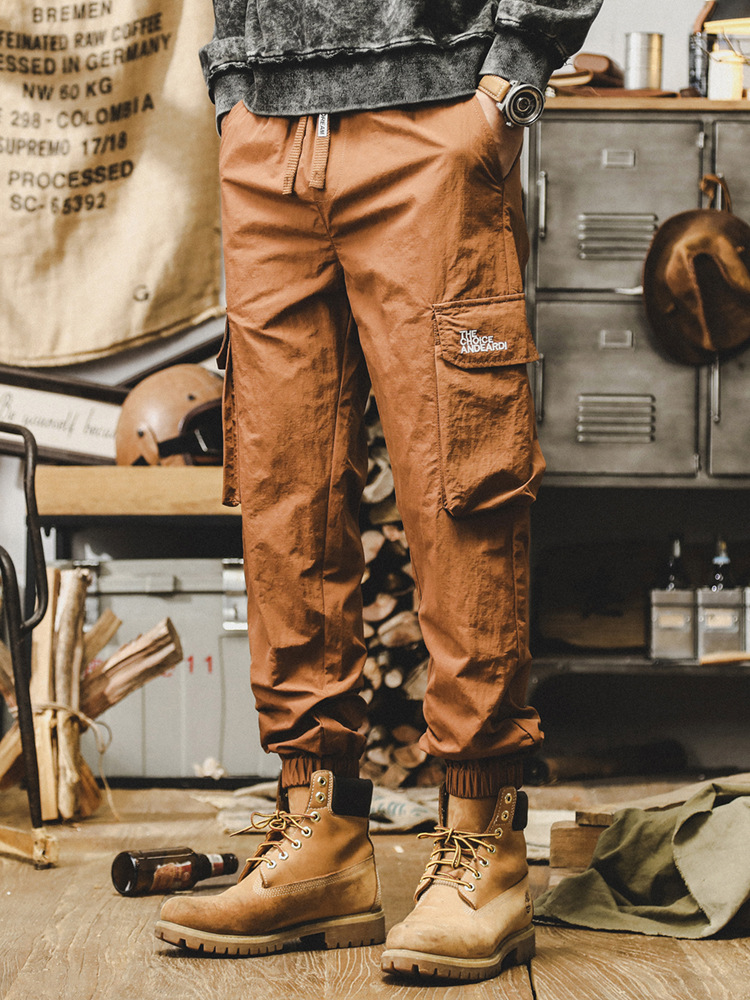 美式復古工裝褲子男秋季2024新款寬鬆大碼城市通勤直筒束腳休閒褲