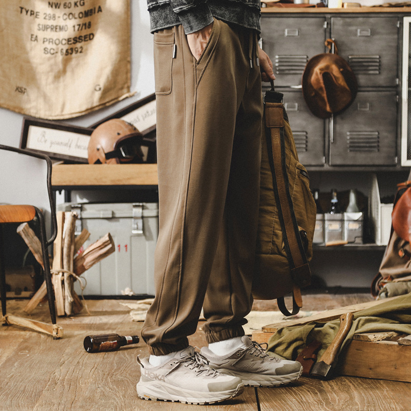 杰雷諾美式復古重磅衛褲男秋季潮牌男士休閒長褲寬鬆卡其色褲子男