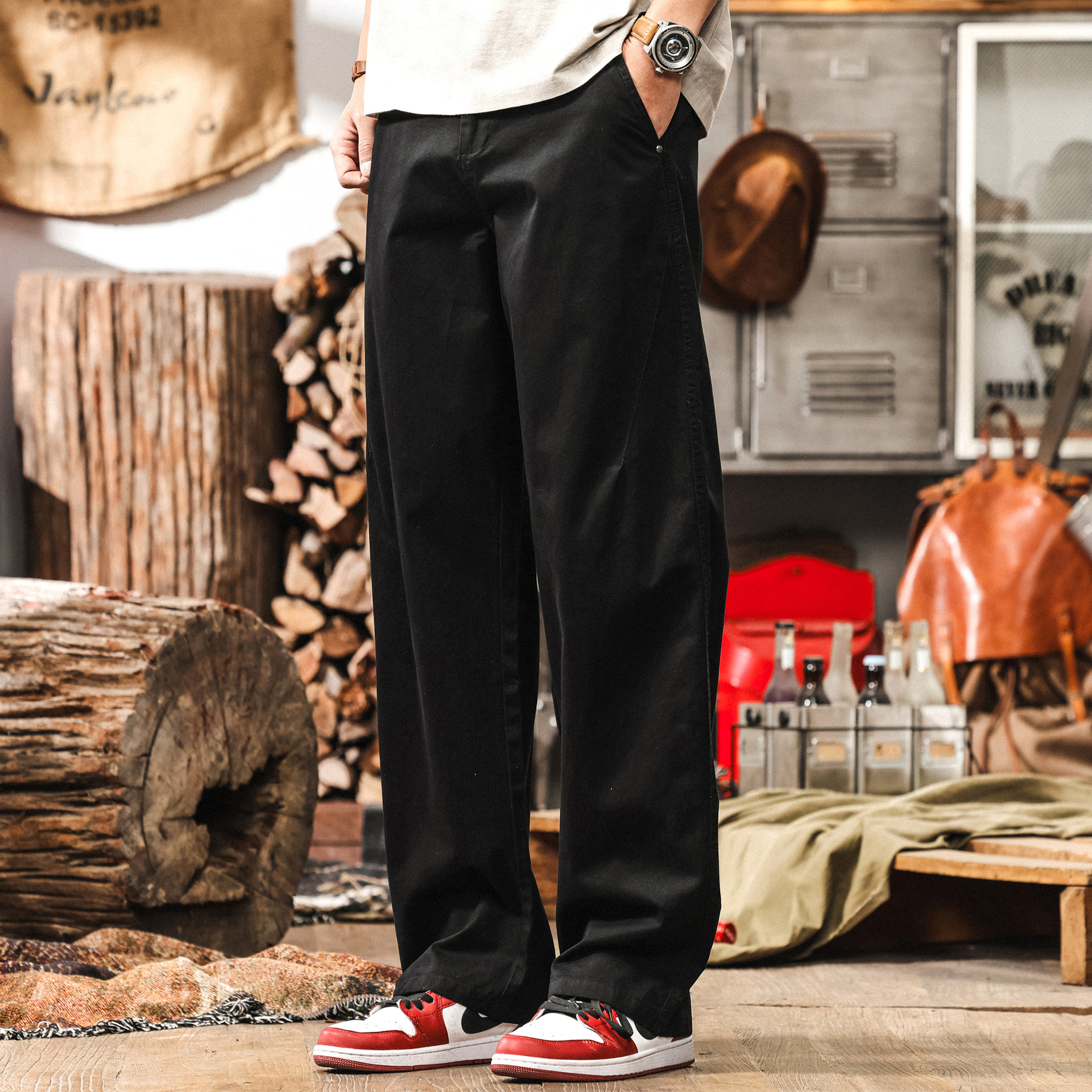 美式復古鬆弛感直筒工裝褲男夏季2025新款寬鬆水洗闊腿褲子男