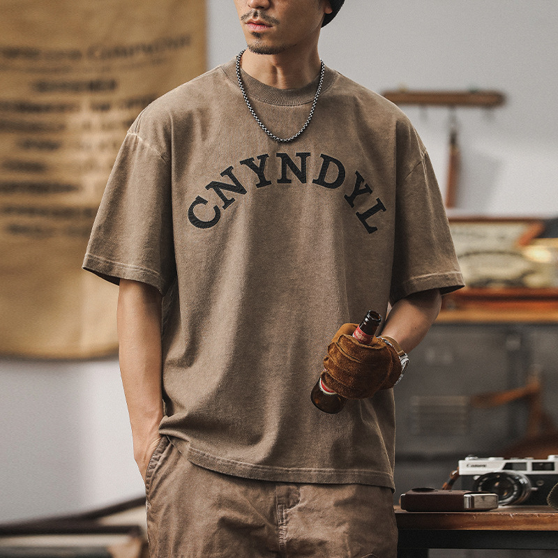 美式復古300g重磅T恤男短袖夏季古著上衣重水洗臟染寬鬆體恤