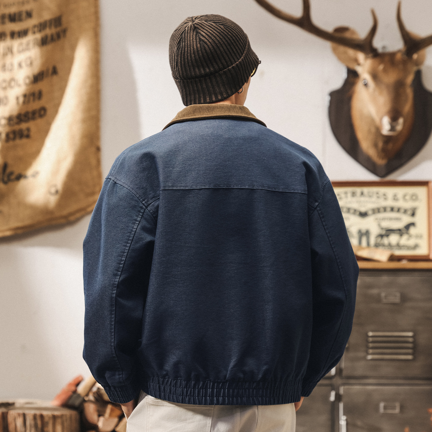 美式復古霜感巴恩風外套男春秋2025新款潮牌工裝寬鬆行政教練夾克