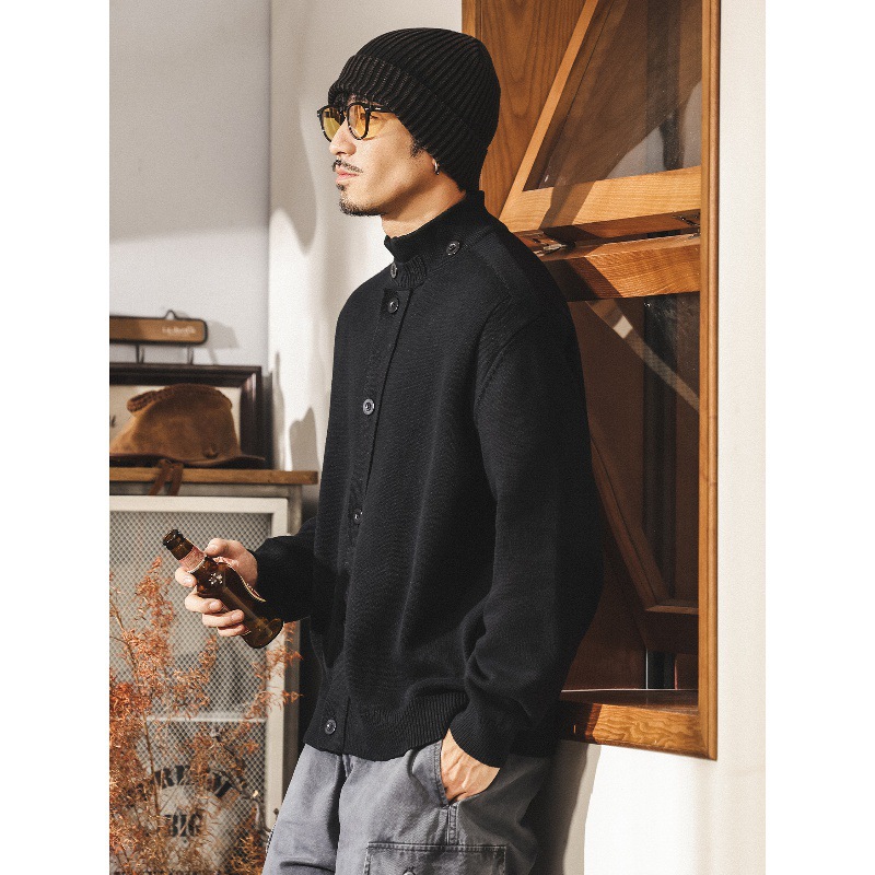 美式復古黑色開衫毛衣男春秋2025新款寬鬆慵懶針織衫外套男士秋冬