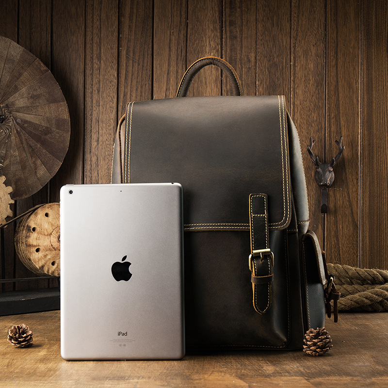 牛皮復古雙肩包男女背包日韓潮流個性背包戶外旅行電腦包休閒書包