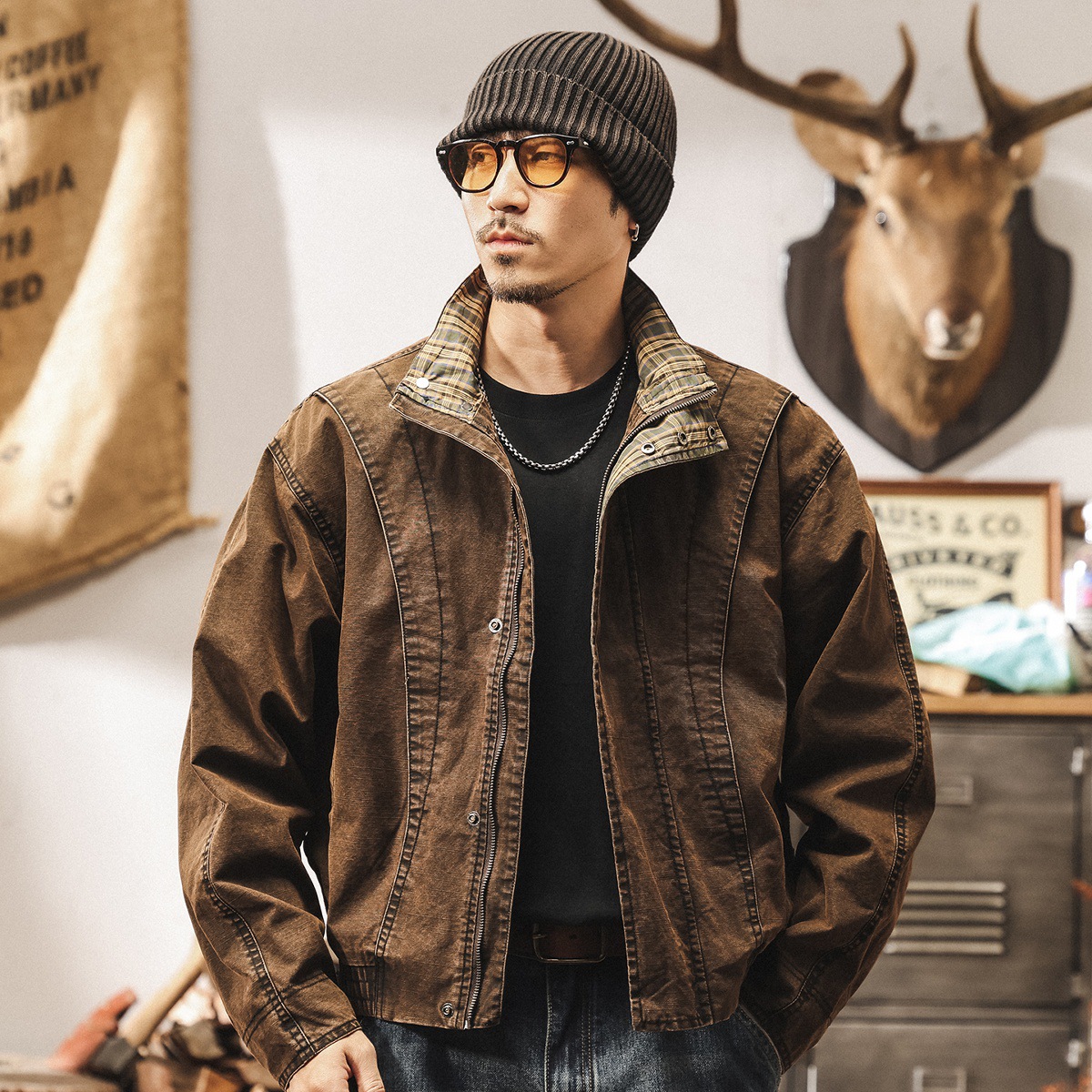 美拉德復古工裝外套男春秋帥氣潮流重工水洗硬漢美式休閒短款夾克