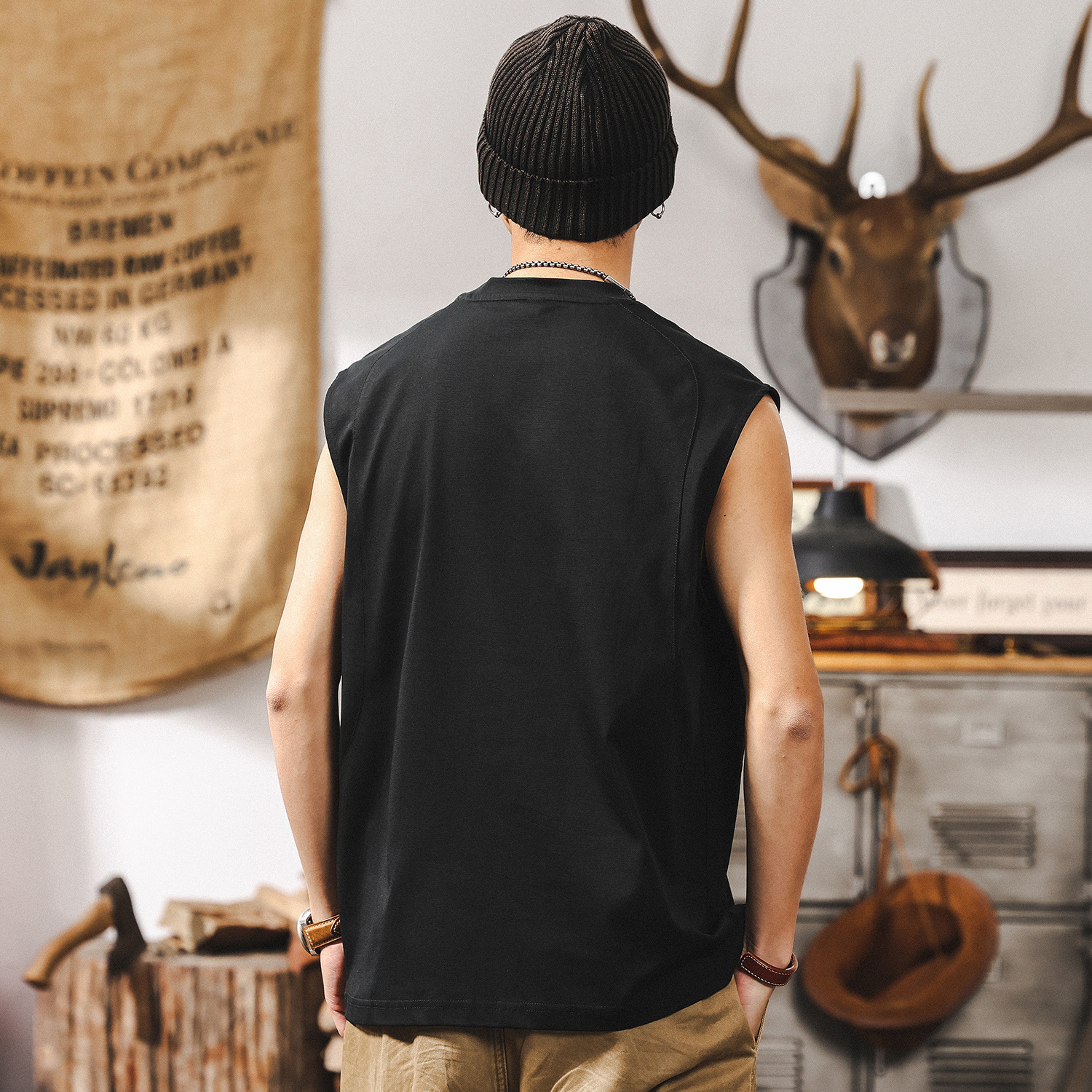 索羅娜涼感無袖T恤男夏季潮牌發泡印花寬鬆男士運動健身坎肩背心