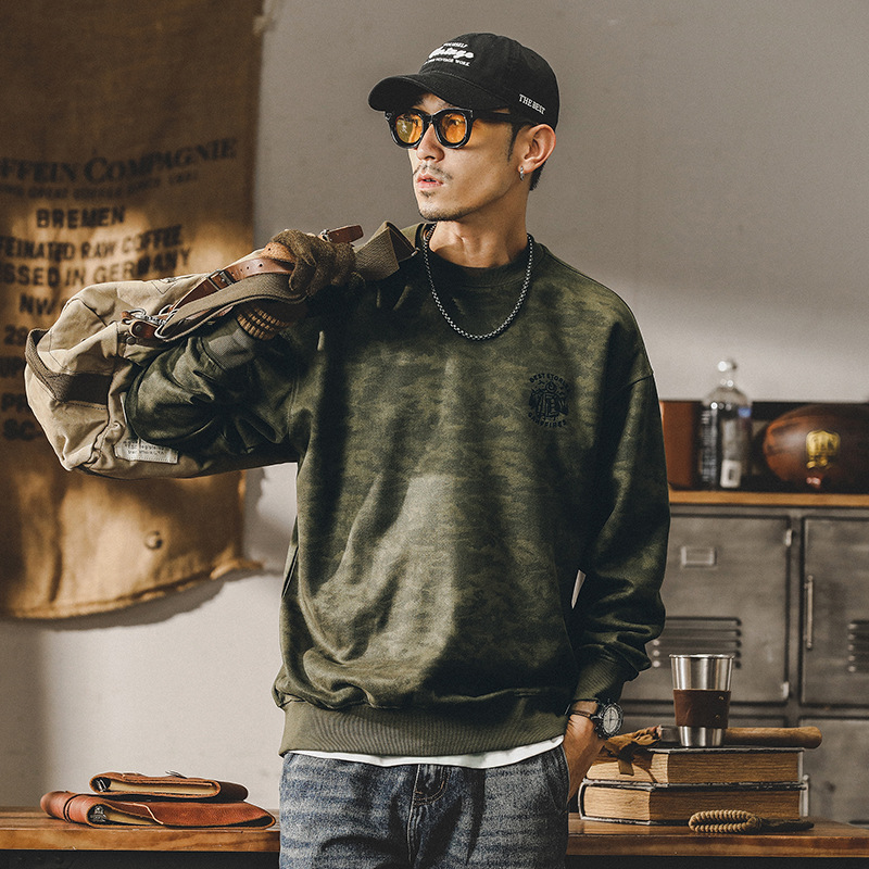 杰雷諾美式380g重磅迷彩麂皮絨衛衣男秋冬款寬鬆大碼打底衫上衣男