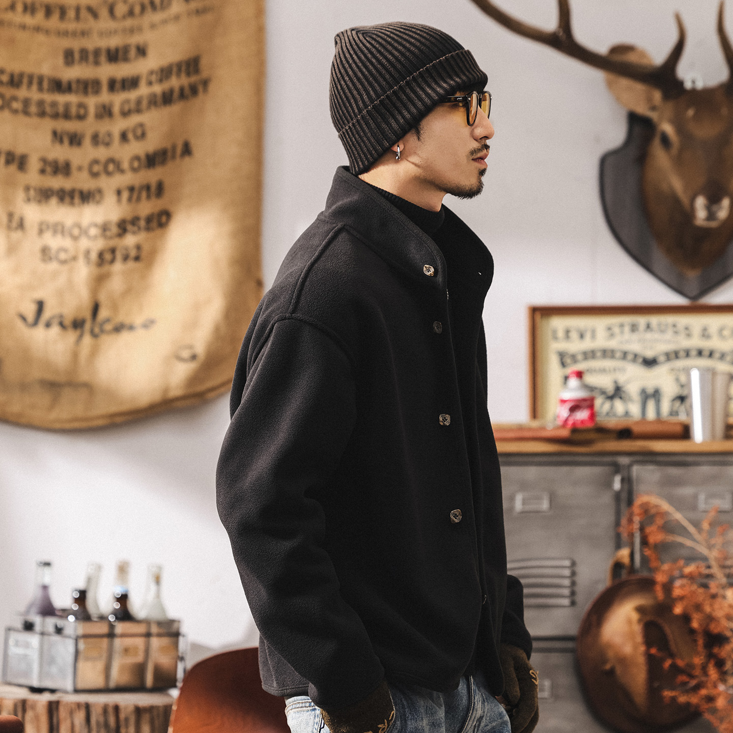 美式復古重磅保暖內膽戶外抓絨衣男冬季加厚內搭搖粒絨休閒外套男