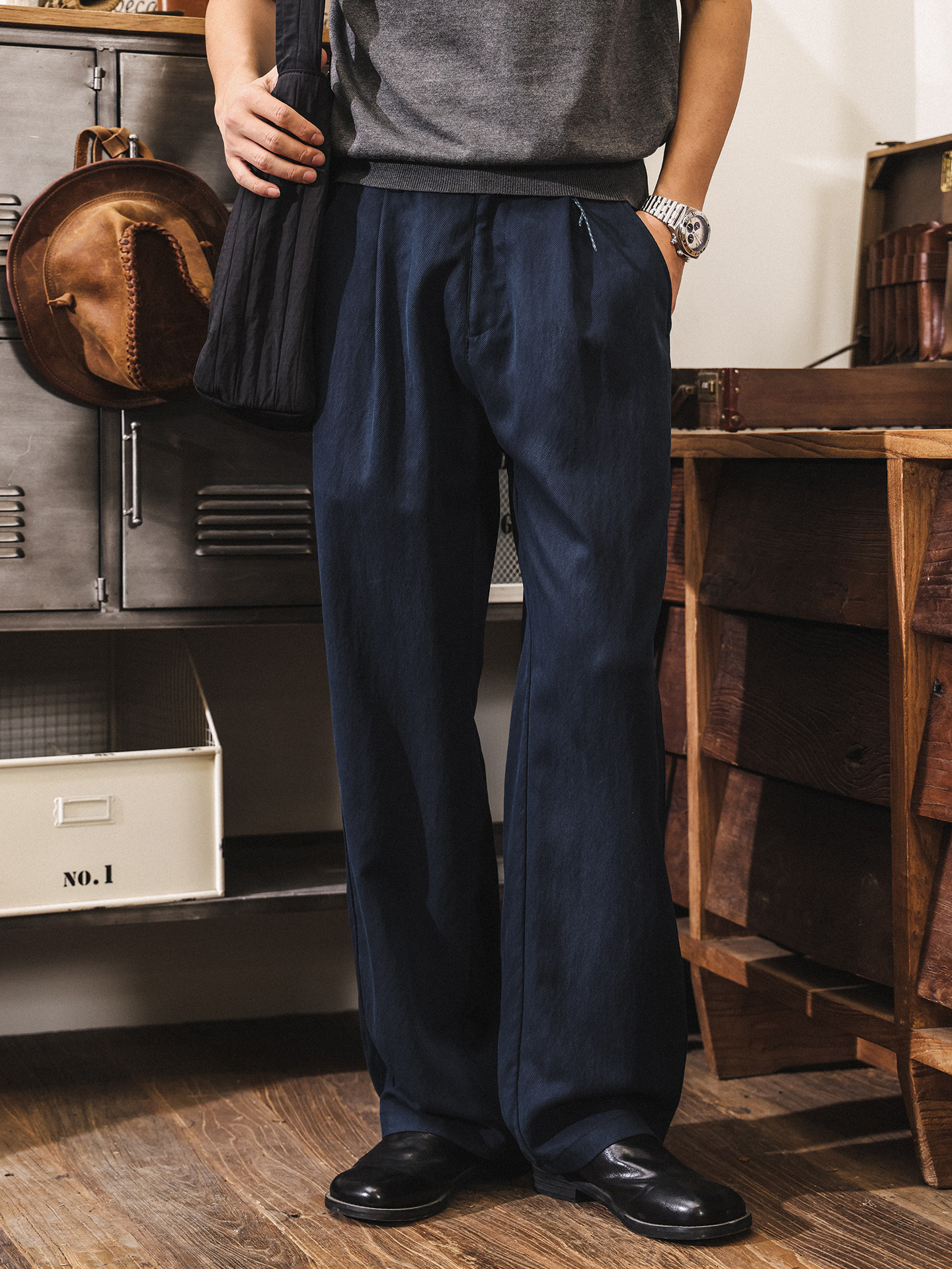 91.8%萊賽爾老錢風直筒休閒褲男士夏季薄款褲子復古寬鬆潮牌長褲