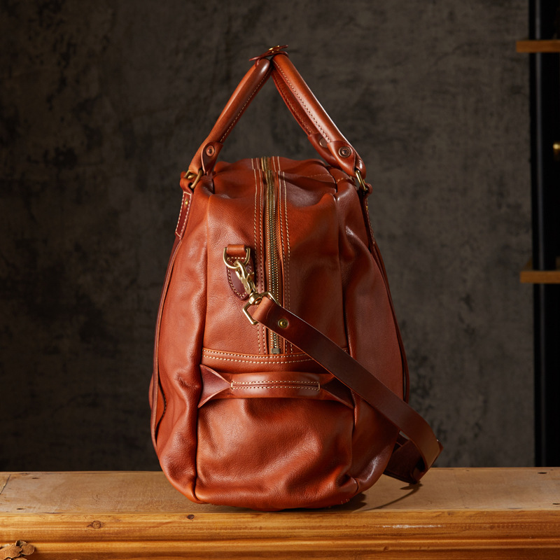 手工頭層植鞣牛皮手提包男士出差健身單肩斜挎包真皮大容量旅行包