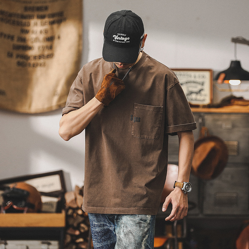 2024新款短袖男夏季寬鬆潮牌美式復古280g重磅T恤男做舊衣服