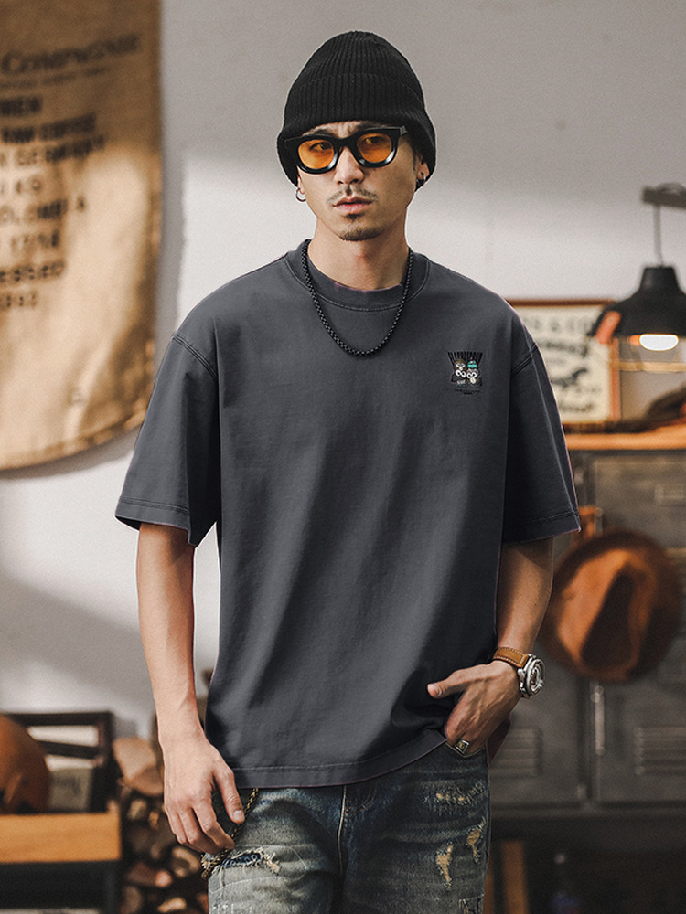 美式潮牌紫色T恤男2024新款趣味塗鴉夏季300g重磅短袖寬鬆上衣男