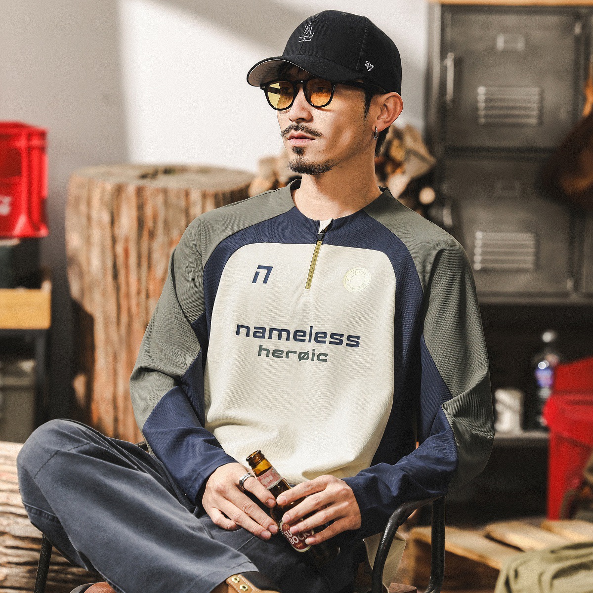 美式戶外運動速幹長袖t恤男春秋款潮牌寬鬆薄款騎行跑步訓練服男T