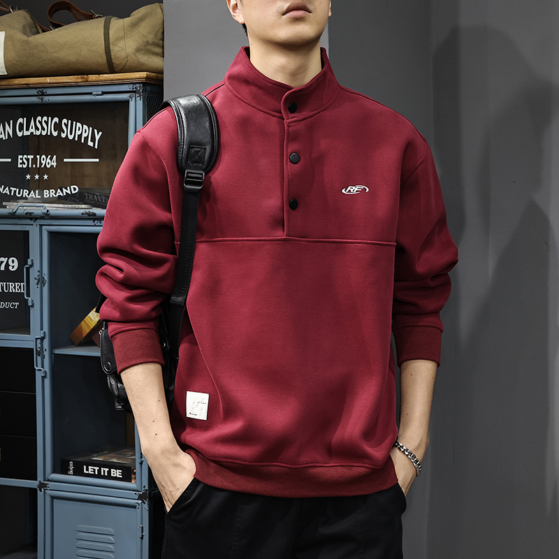 秋季重磅半開POLO領衛衣男美式潮牌刺繡外穿長袖寬鬆套頭休閒外套