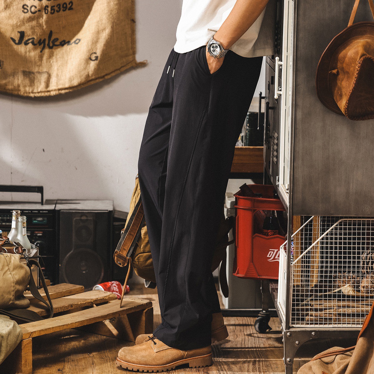 冰絲涼感褲子男夏季薄款戶外徒步速幹長褲美式潮牌寬鬆男士休閒褲