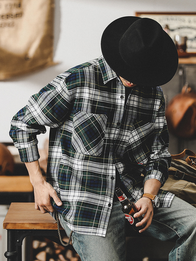 杰雷諾美式復古長袖襯衫男潮牌上衣男士2024碳素磨毛英倫休閒襯衣