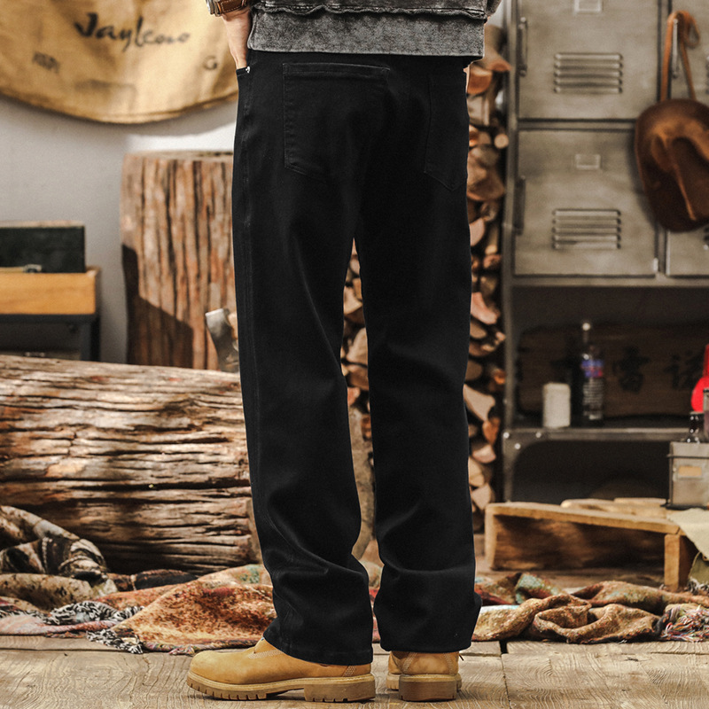 美式經典復古彈力黑色牛仔褲男秋季潮牌2024新款寬鬆直筒休閒長褲