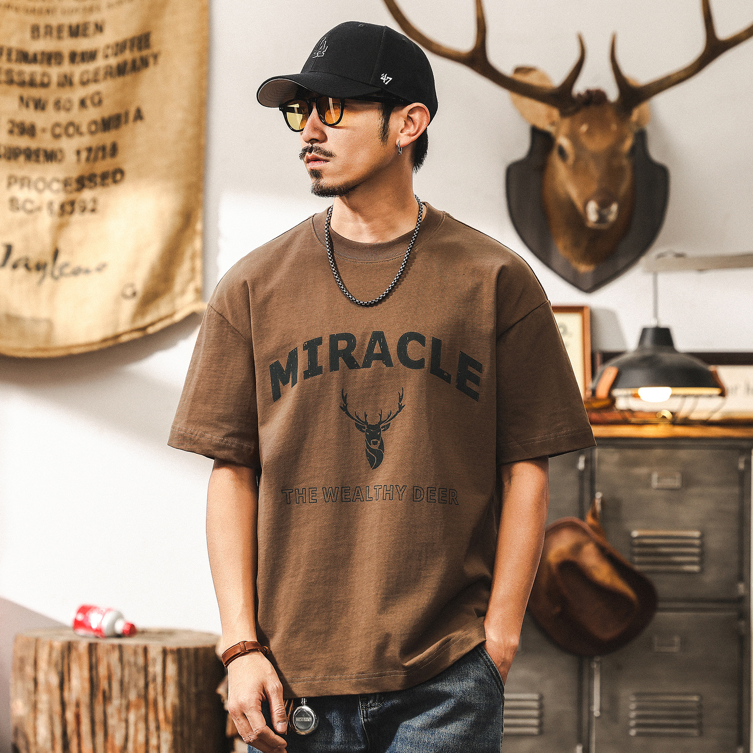 美式復古280g重磅T恤男短袖夏季涼感上衣半截袖寬鬆大碼男裝