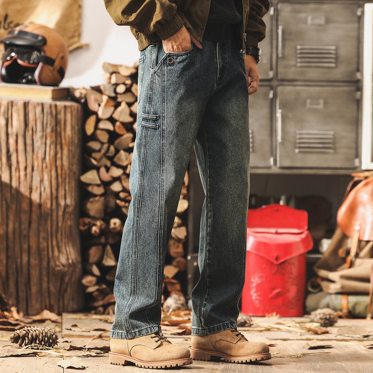 美式復古水洗牛仔褲男秋季2025潮牌新款直筒工裝褲子男寬鬆休閒褲
