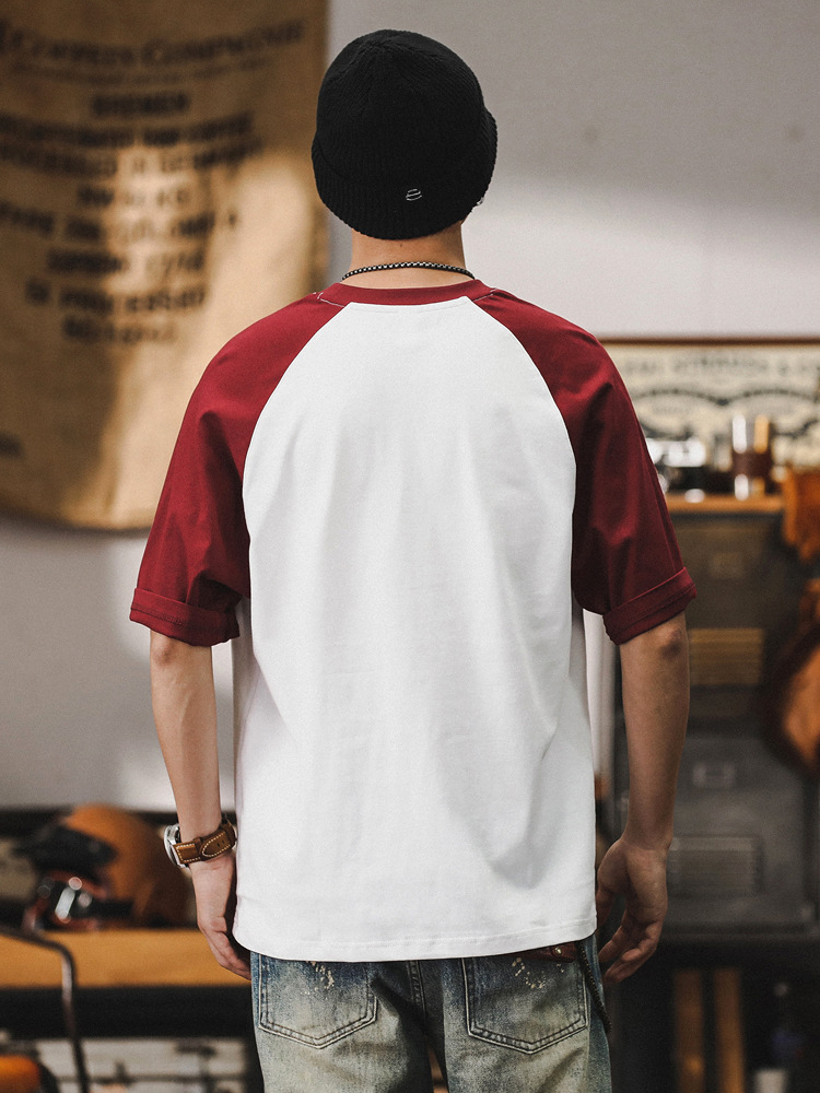 230g重磅T恤男夏季寬鬆潮牌短袖2024新款插肩袖撞色潮流男士上衣