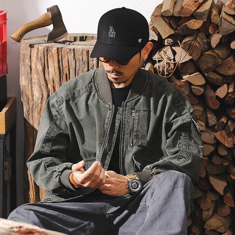 美式復古水洗做舊外套男春秋潮牌2025新款阿美咔嘰工裝飛行員夾克