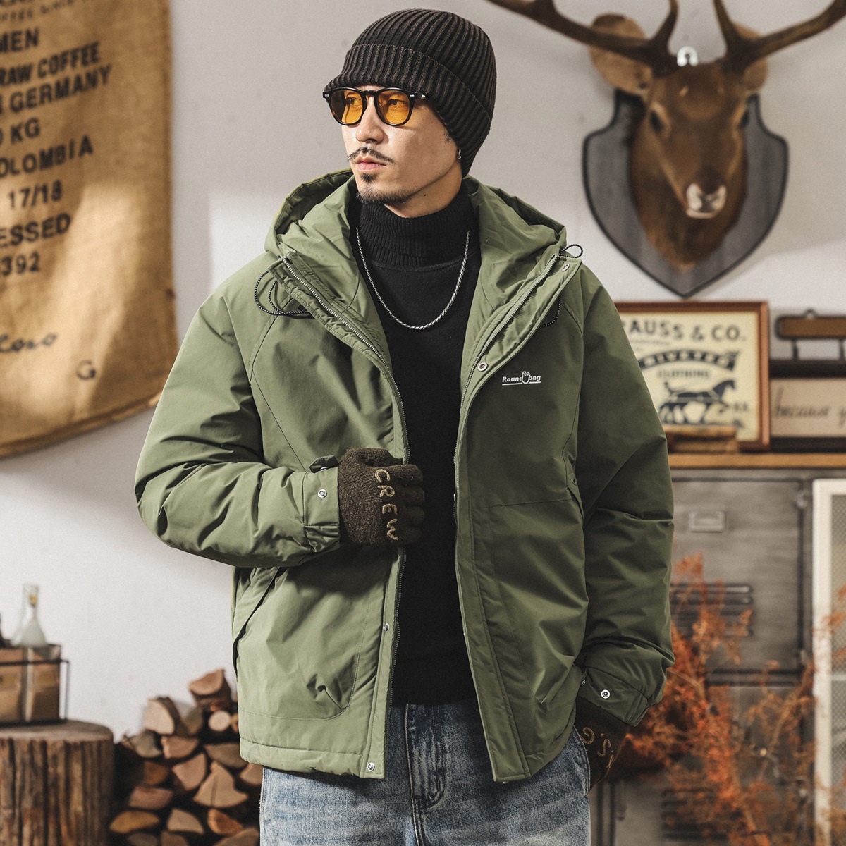 美式復古高充絨蓬鬆90白鴨絨工裝羽絨服男冬季新款加厚保暖外套男