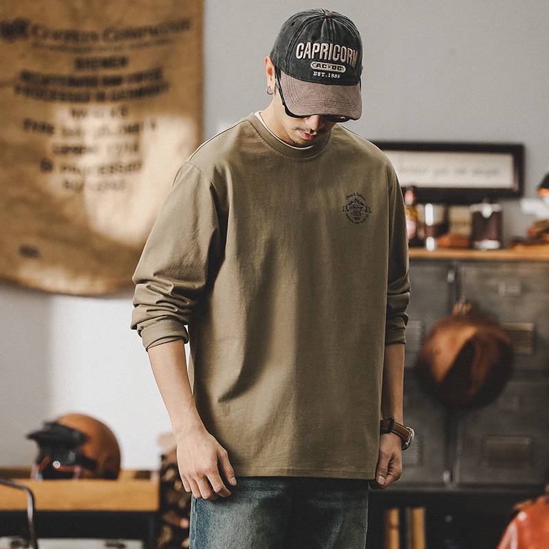 美式260g重磅T恤男長袖男士春季潮牌男裝寬鬆上衣印花打底衫