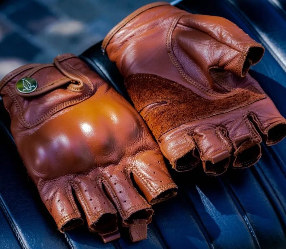 復古騎行手套摩托車半指夏季真皮透氣防摔機車