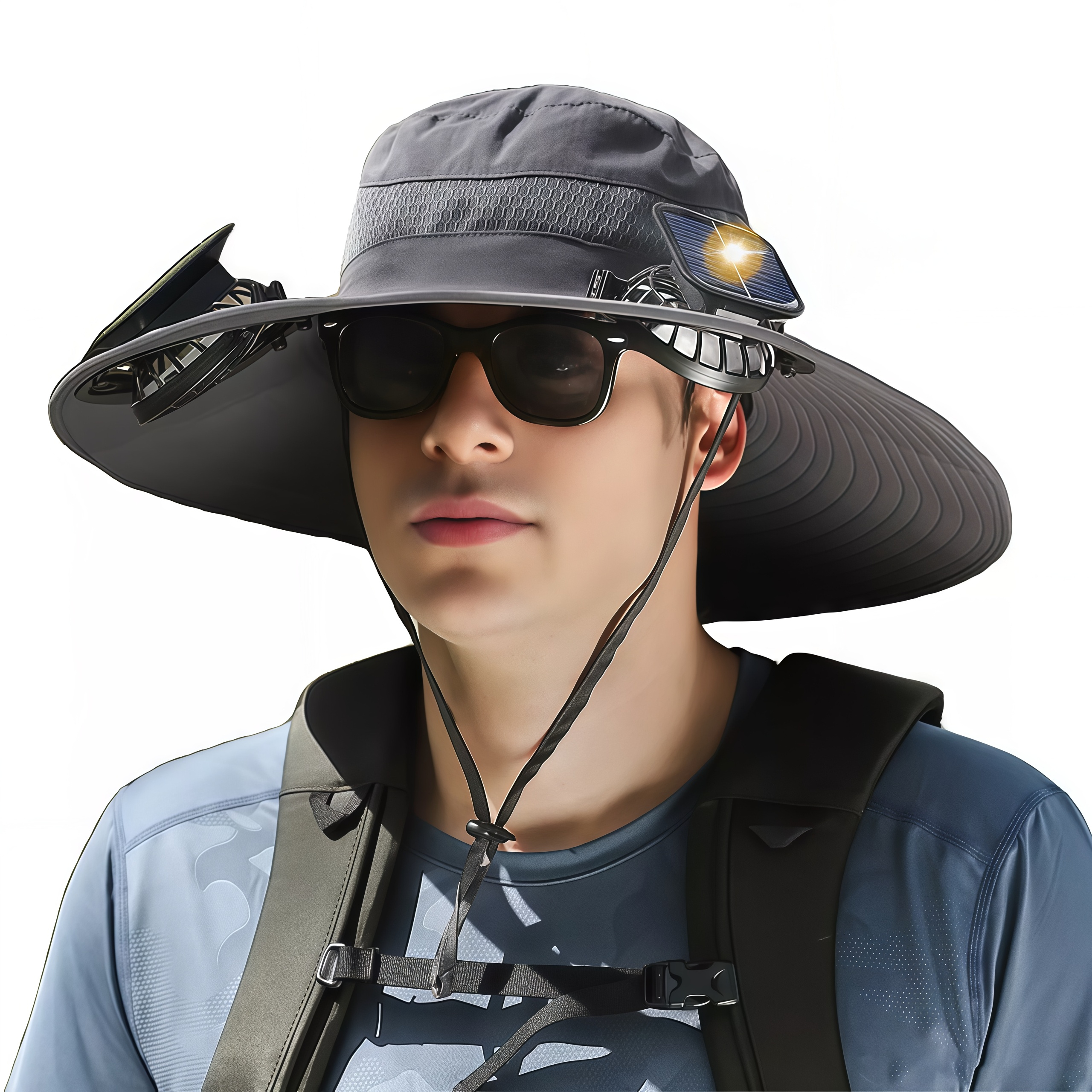 Solar Fan Hat for Men Women,UPF50+ Sun Bucket Hat with 2 Solar Fans,Wide Brim Sun Hats for Outdoor Fishing,Hiking, Beach
