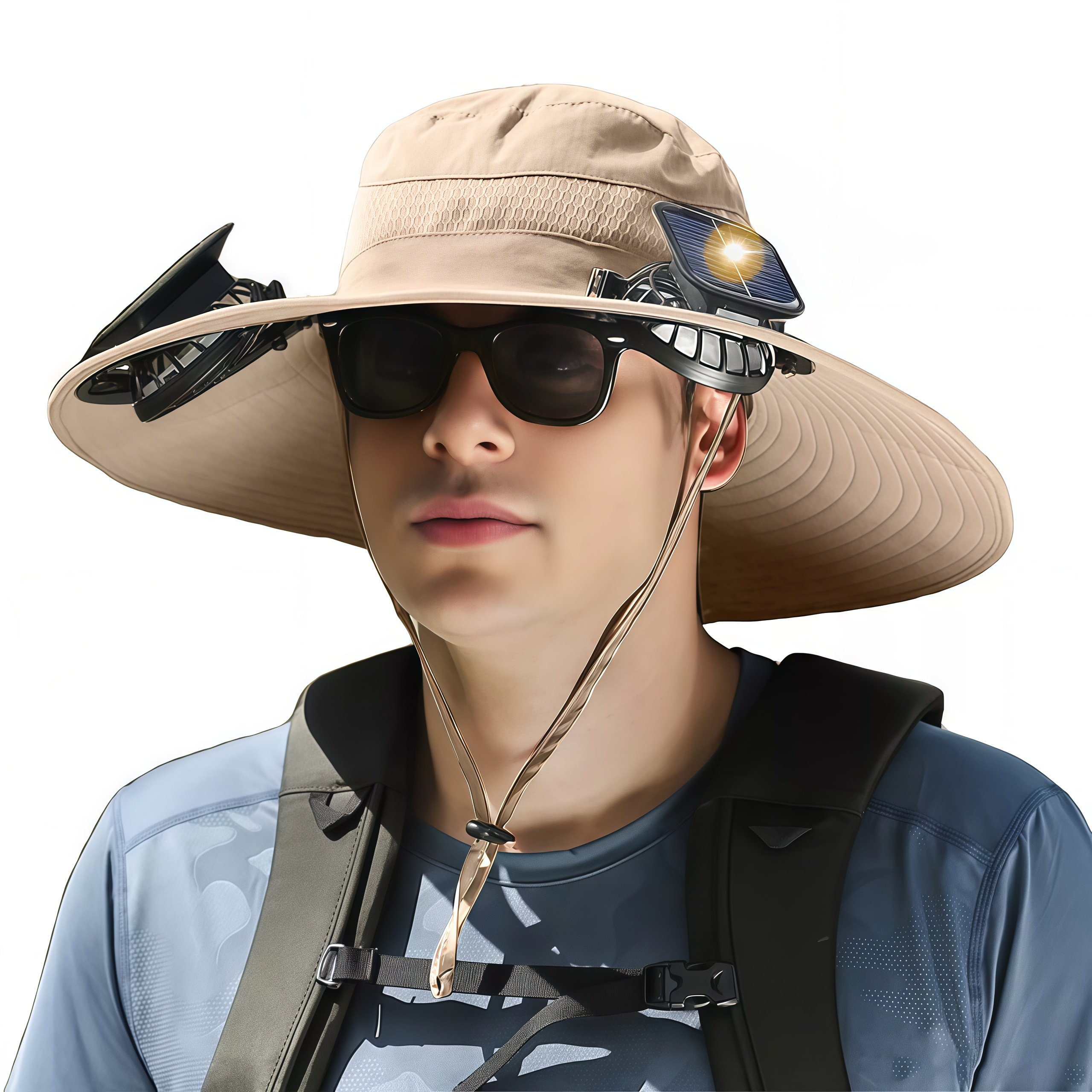 Solar Fan Hat for Men Women,UPF50+ Sun Bucket Hat with 2 Solar Fans,Wide Brim Sun Hats for Outdoor Fishing,Hiking, Beach