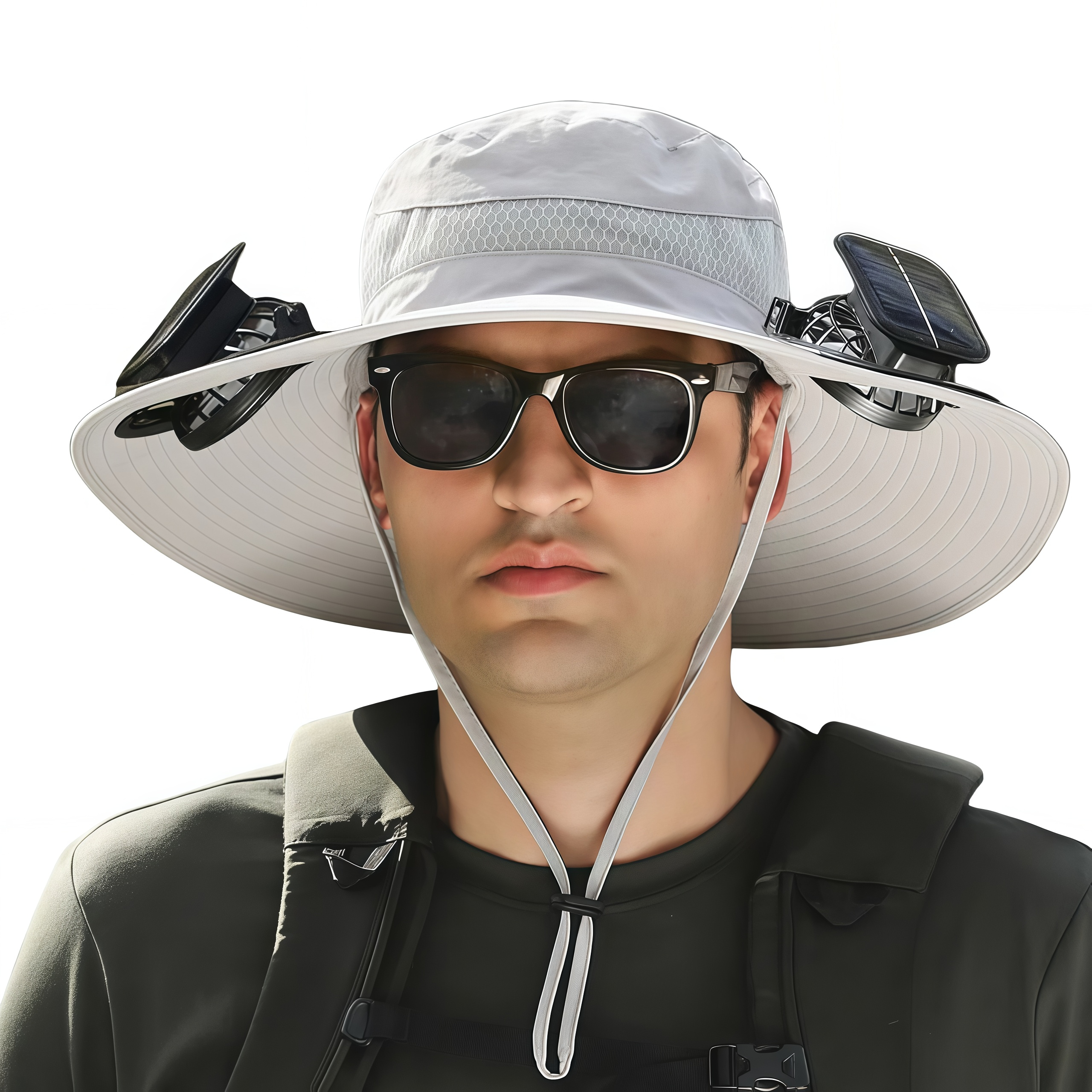 Solar Fan Hat for Men Women,UPF50+ Sun Bucket Hat with 2 Solar Fans,Wide Brim Sun Hats for Outdoor Fishing,Hiking, Beach