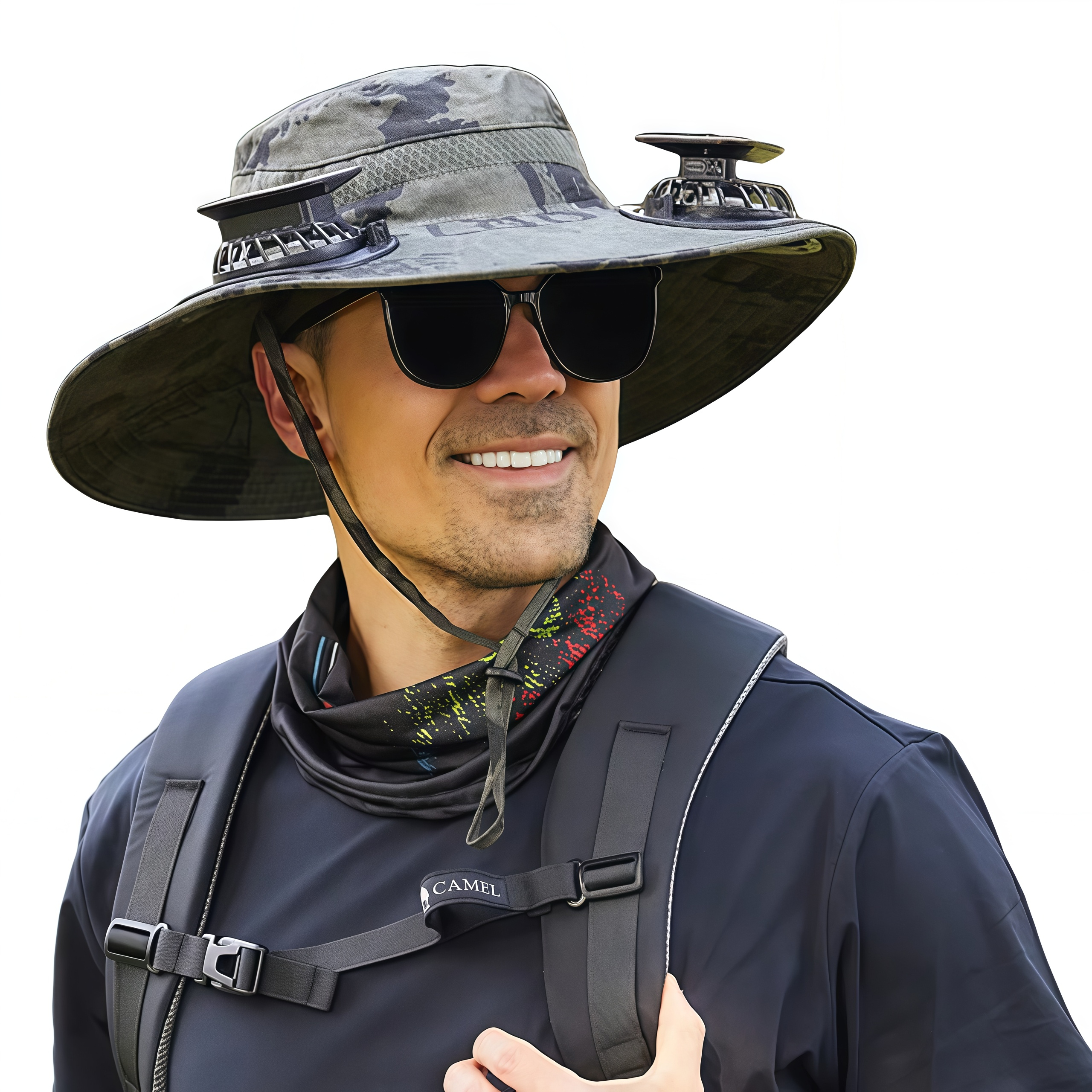 Solar Fan Hat for Men Women,UPF50+ Sun Bucket Hat with 2 Solar Fans,Wide Brim Sun Hats for Outdoor Fishing,Hiking, Beach