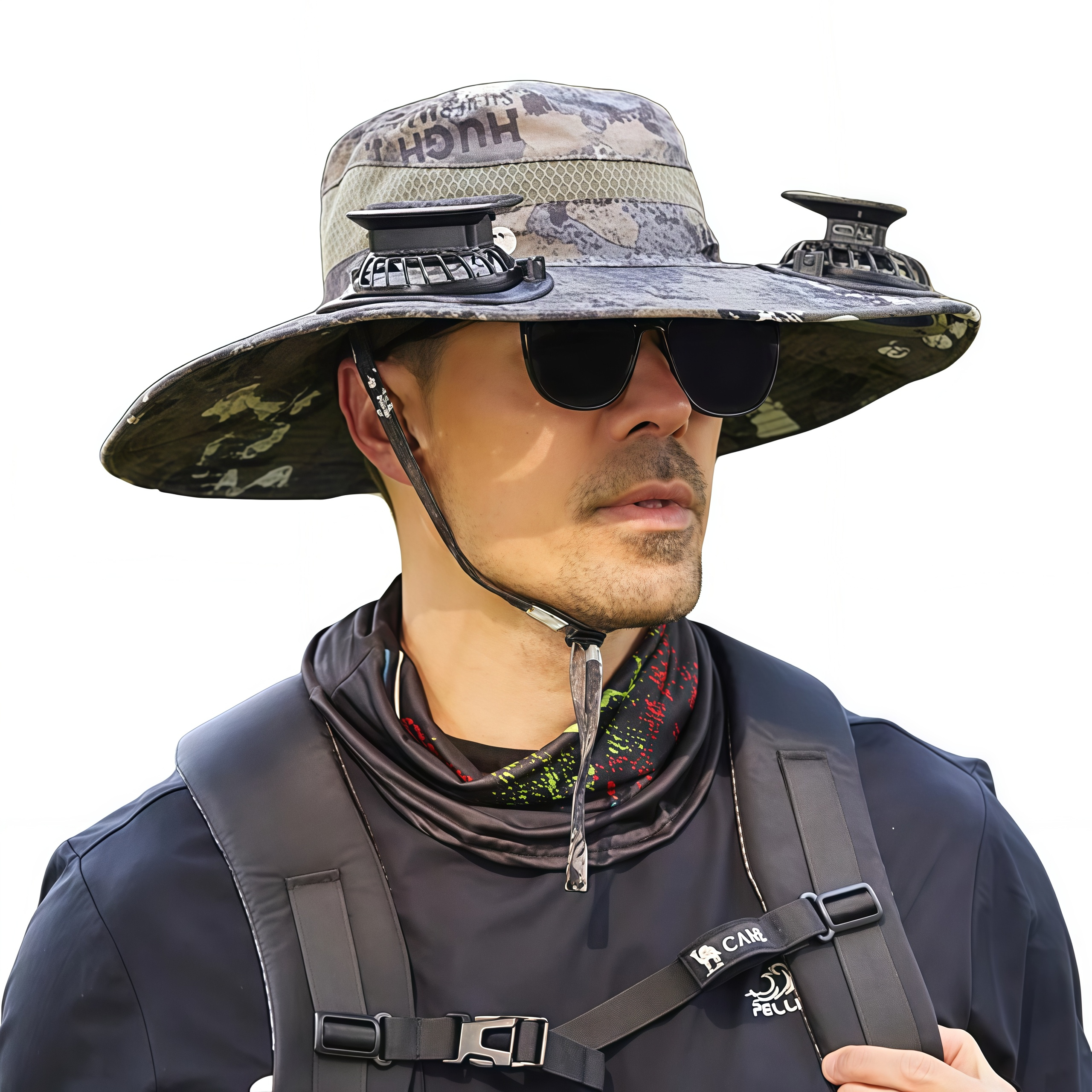 Solar Fan Hat for Men Women,UPF50+ Sun Bucket Hat with 2 Solar Fans,Wide Brim Sun Hats for Outdoor Fishing,Hiking, Beach