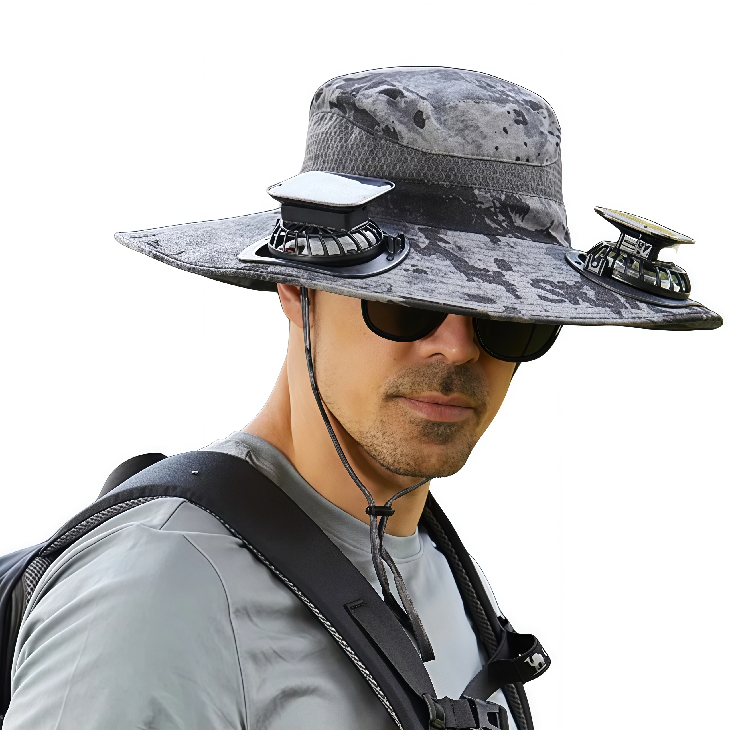 Solar Fan Hat for Men Women,UPF50+ Sun Bucket Hat with 2 Solar Fans,Wide Brim Sun Hats for Outdoor Fishing,Hiking, Beach