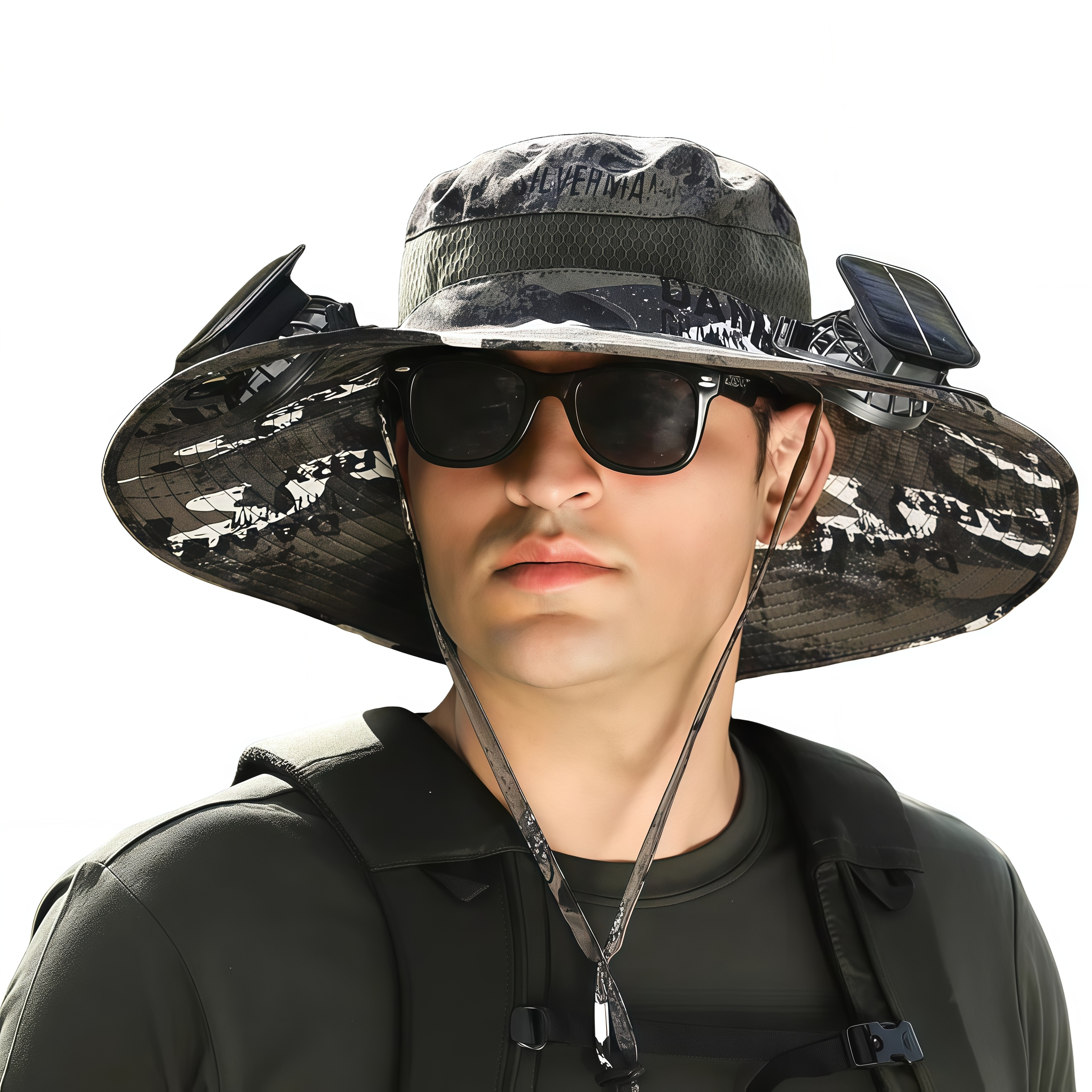 Solar Fan Hat for Men Women,UPF50+ Sun Bucket Hat with 2 Solar Fans,Wide Brim Sun Hats for Outdoor Fishing,Hiking, Beach