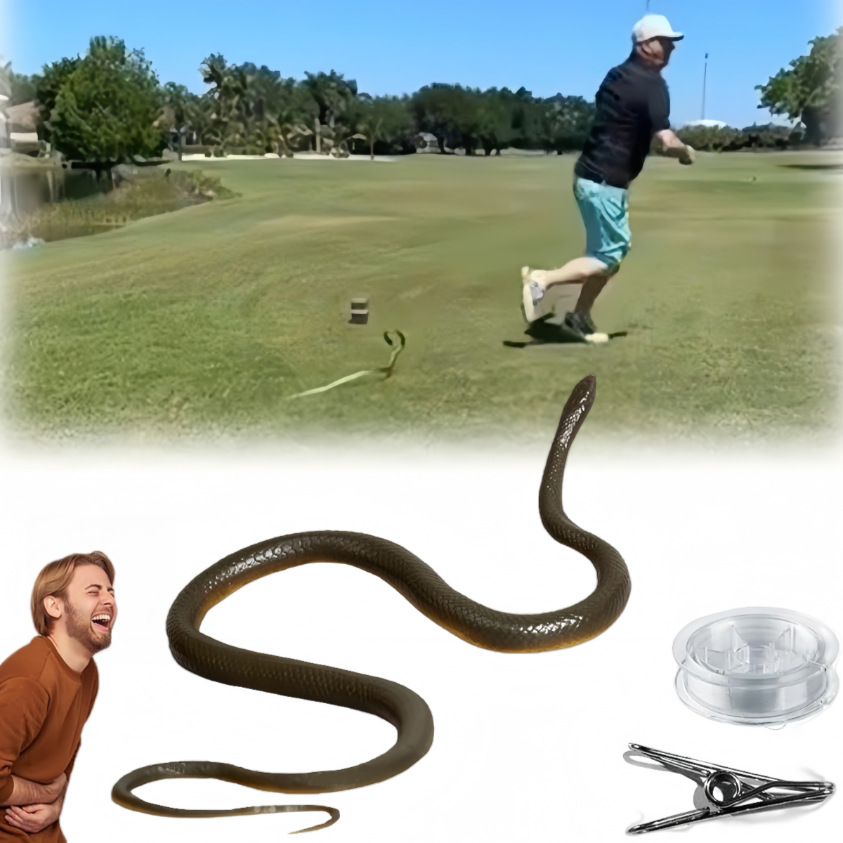 Mespluin Golf Snake Prank with String and Clip, Snake On A String Prank, Realistic Snake Prank That Chases People, Cooler Fake Snake Prank Prop for Teasing Friends