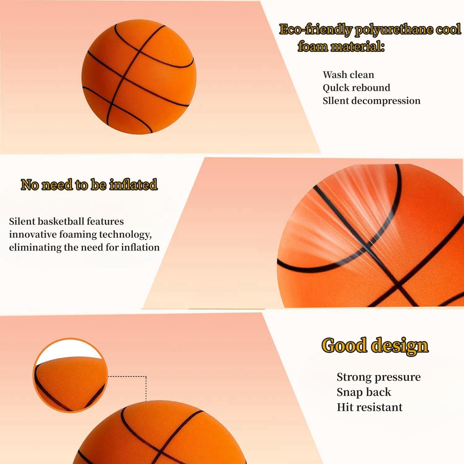 Silent Basketball 29.5/27.5/25.5inch - Standard Hush Handle Basketball, Quiet Basketball Dribbling Indoor, Silent Swish Basketball, Silent Training Foam Basketball for Indoor