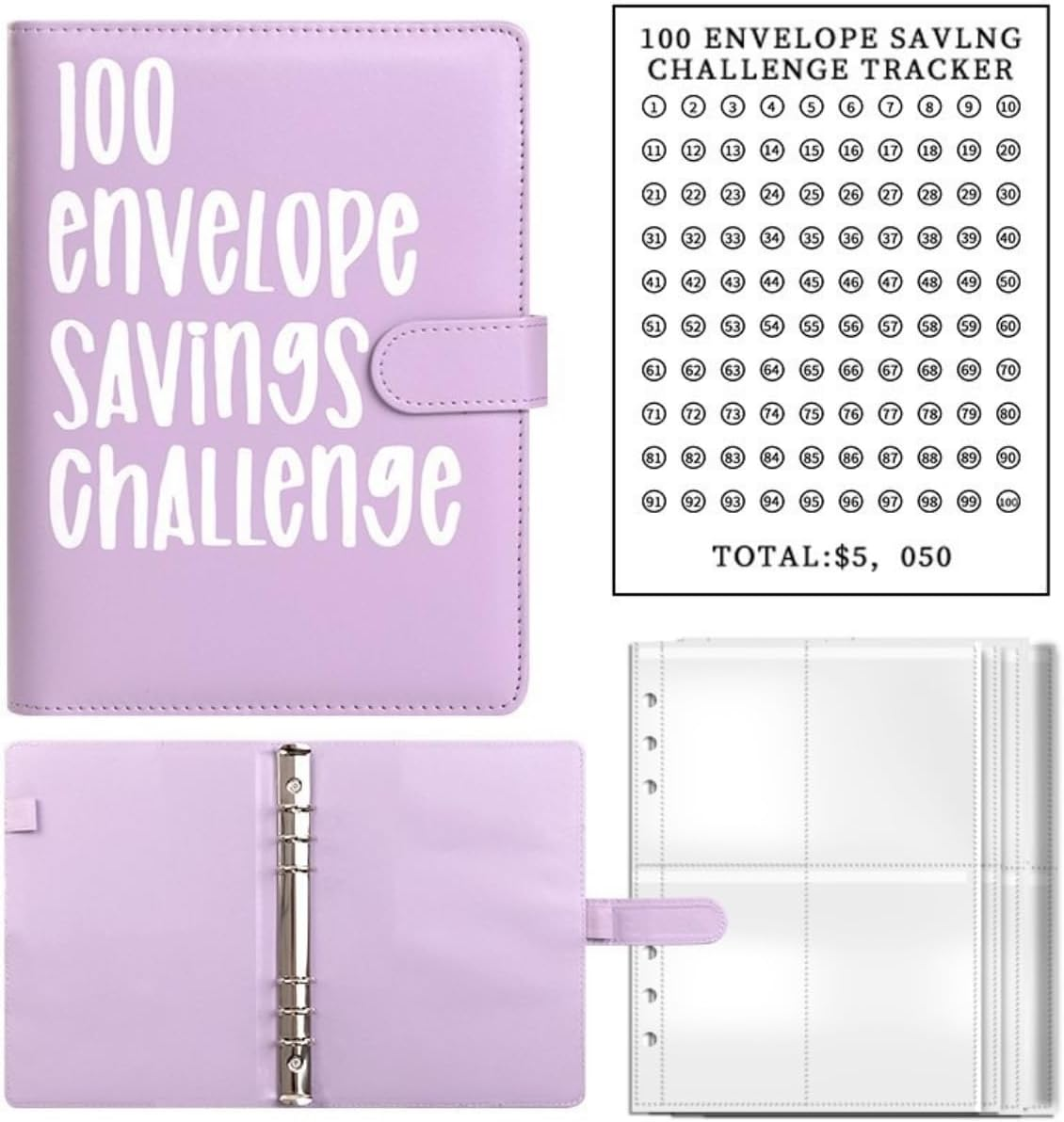 100 Envelopes Money Savings Challenges Book, Budget Binder Savings Challenge Book, Savings Challenges Budget Book Binder, Budget Binder with Cash Envelopes for Budget Planner & Saving Money