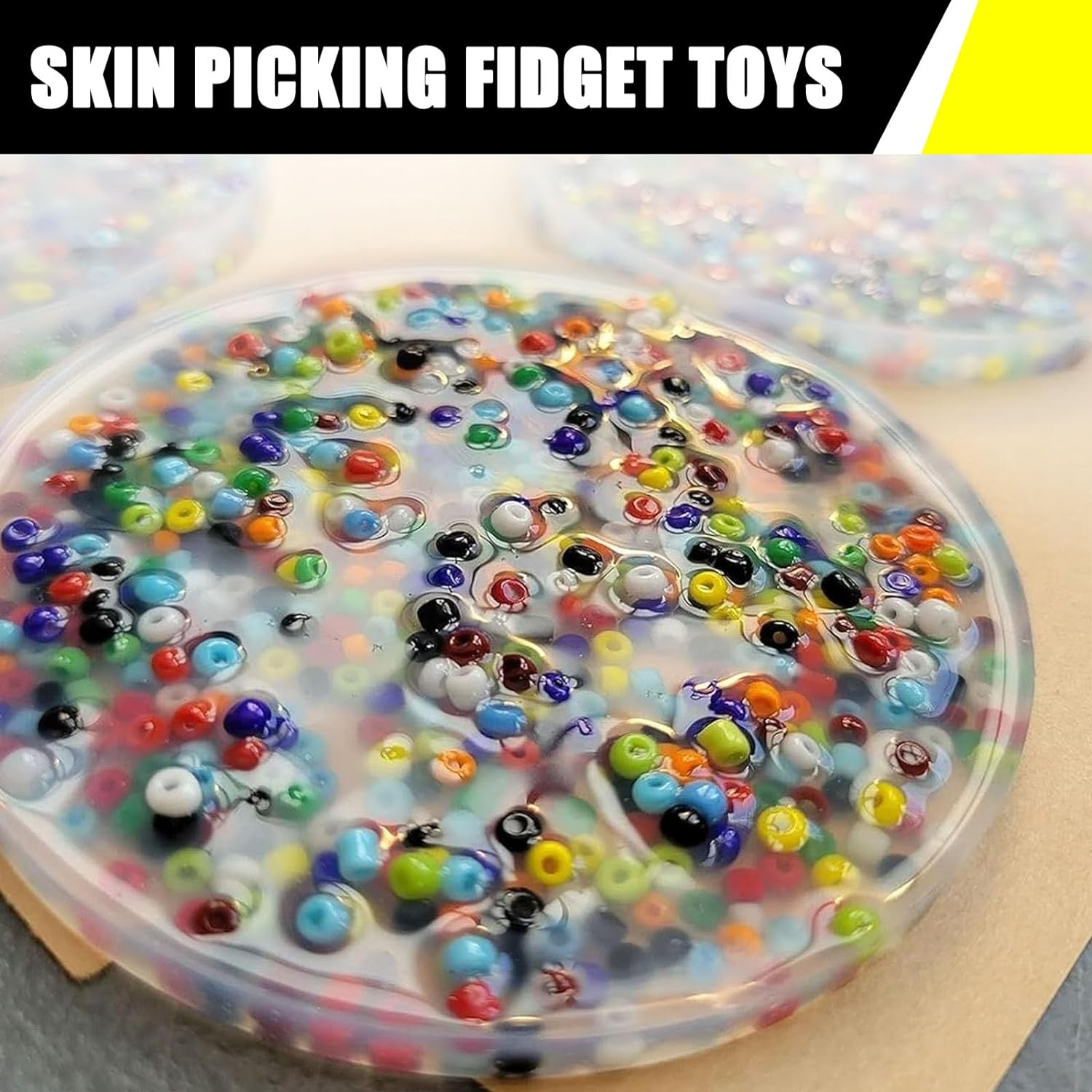 Picky Pad Fidget Beads, 2 Pack Anti Skin Picking Fidget Toys, Pick Pads Anxiety, Fidget Toys Adults Skin Picking Trichotillomania, Home Office Decor Executive Desk Toys