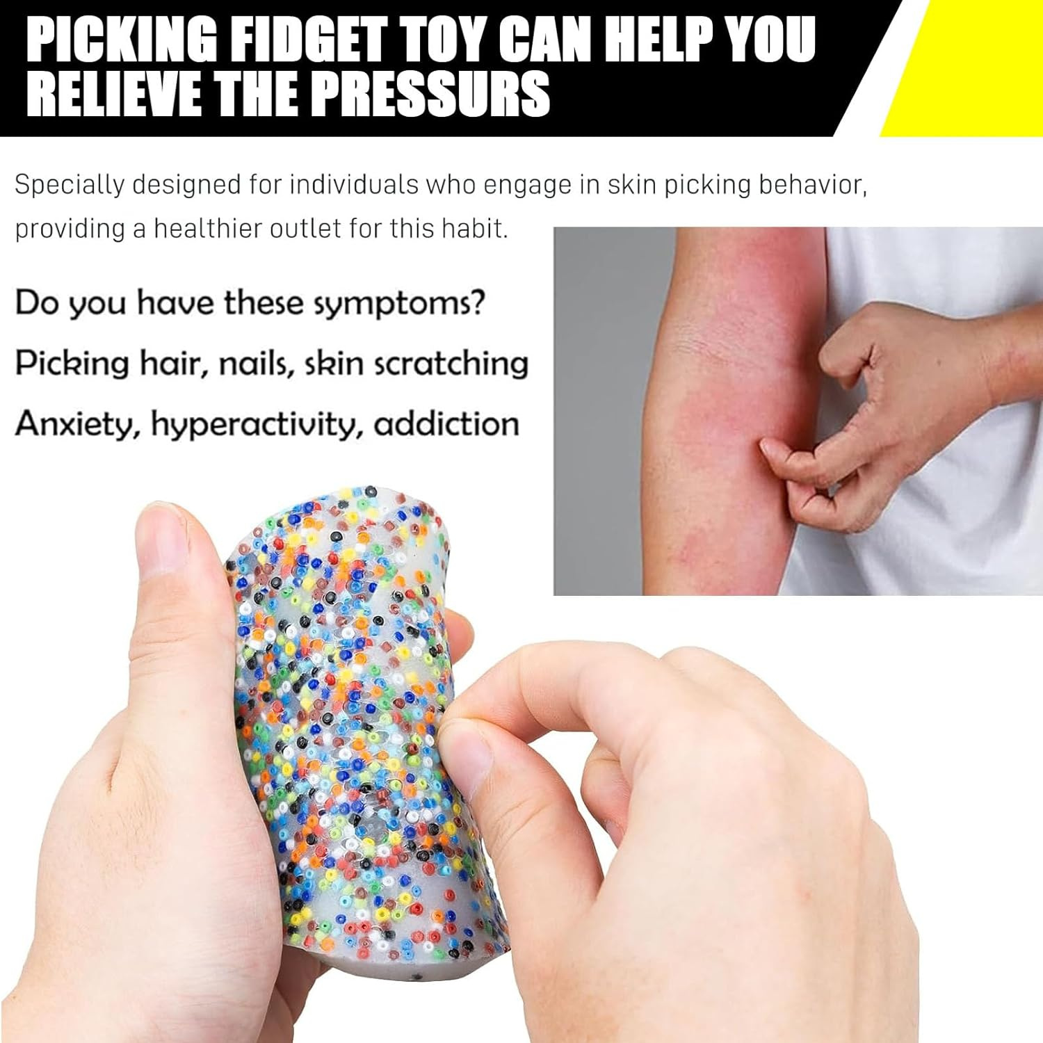 Picky Pad Fidget Beads, 2 Pack Anti Skin Picking Fidget Toys, Pick Pads Anxiety, Fidget Toys Adults Skin Picking Trichotillomania, Home Office Decor Executive Desk Toys