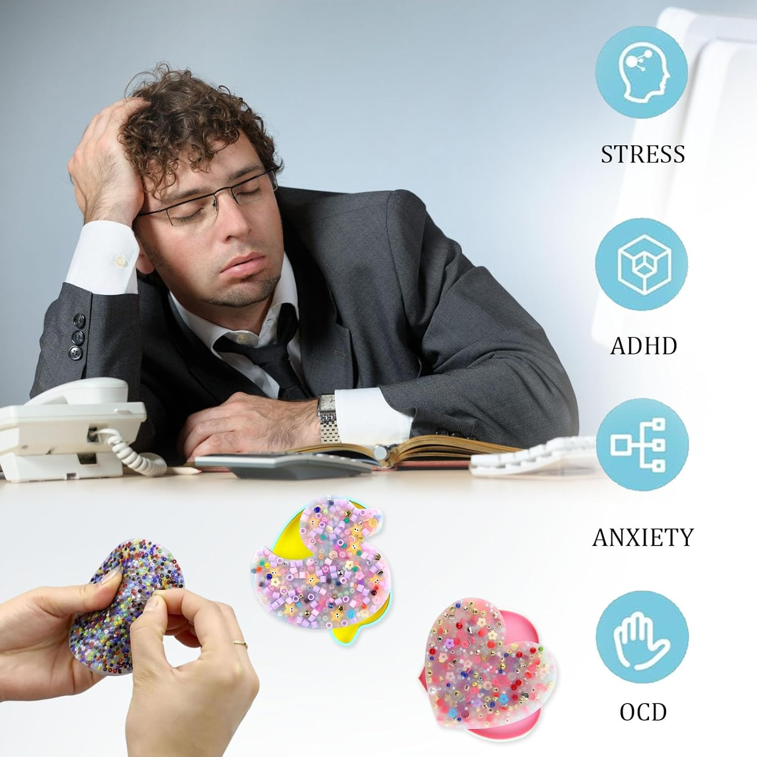 Picky Pad Fidget Beads, 2 Pack Anti Skin Picking Fidget Toys, Pick Pads Anxiety, Fidget Toys Adults Skin Picking Trichotillomania, Home Office Decor Executive Desk Toys