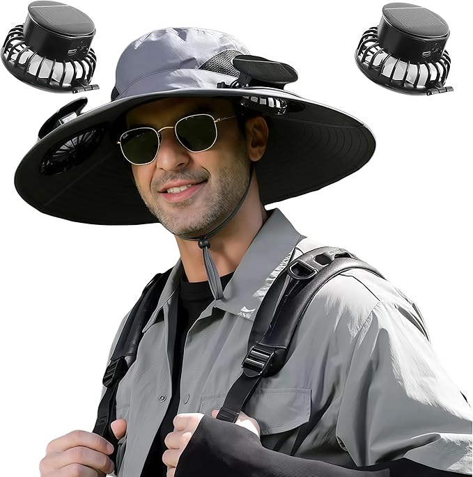Aidepsek Solar Fan Hat for Men Women,UPF50+ Wide Brim Sun Hats with 2 Built-in Solar Powered Fans for Fishing Outdoor Activities