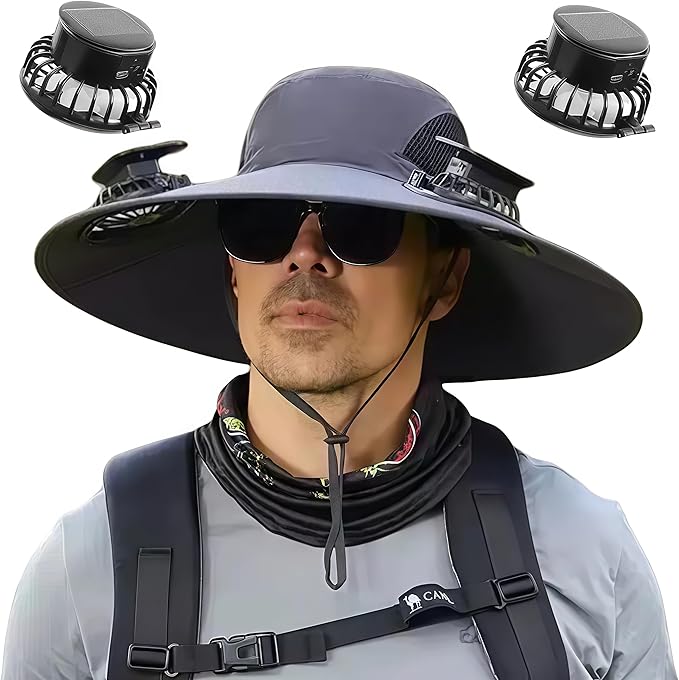 Aidepsek Solar Fan Hat for Men Women,UPF50+ Wide Brim Sun Hats with 2 Built-in Solar Powered Fans for Fishing Outdoor Activities